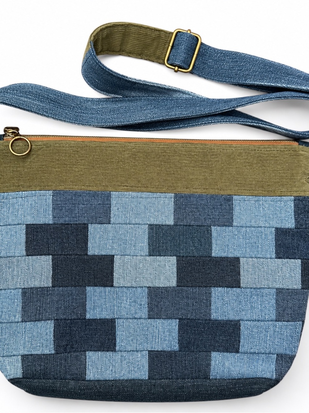 Christy Mae Handmade Upcycled Denim Patchwork Crossbody Bag Corduroy Camo
